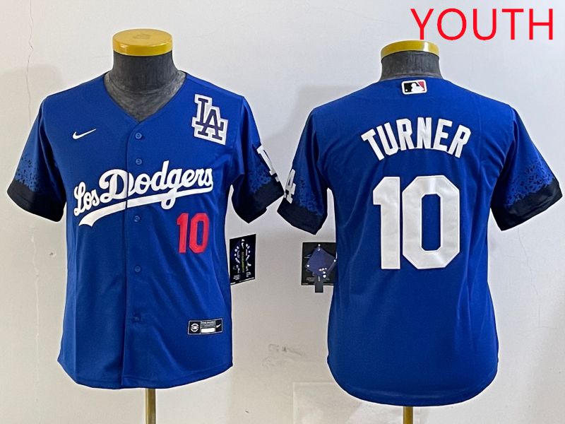 Youth Los Angeles Dodgers 10 Turner Blue City Edition 2025 Nike MLB Jersey style 7